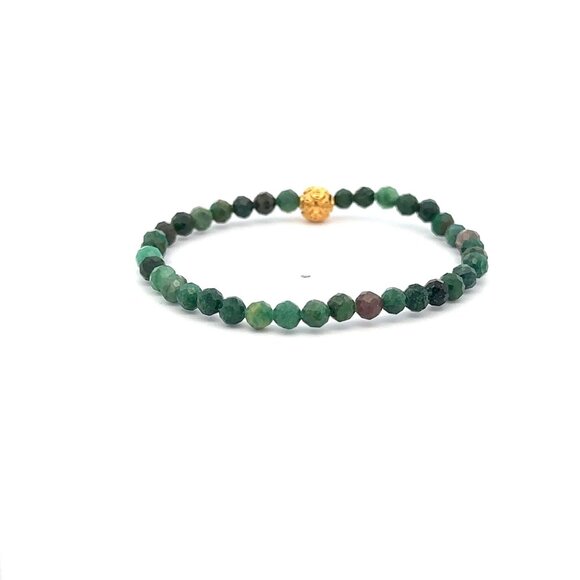 18K Gold Money Coin Ball Lucky Charm Bracelet Mini Gemstones Natural Emerald 4mm - Picture 4 of 6